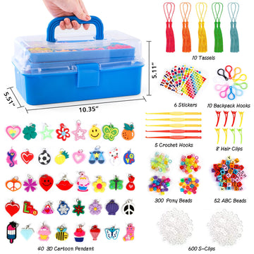 INSCRAFT 17500+ Rubber Loom Bands with 3 Layer Deep Blue Container, 28 Colors, 600 S-Clips, 352 Beads, 40 Cartoon Pendant, Bracelet Making Refill Kit