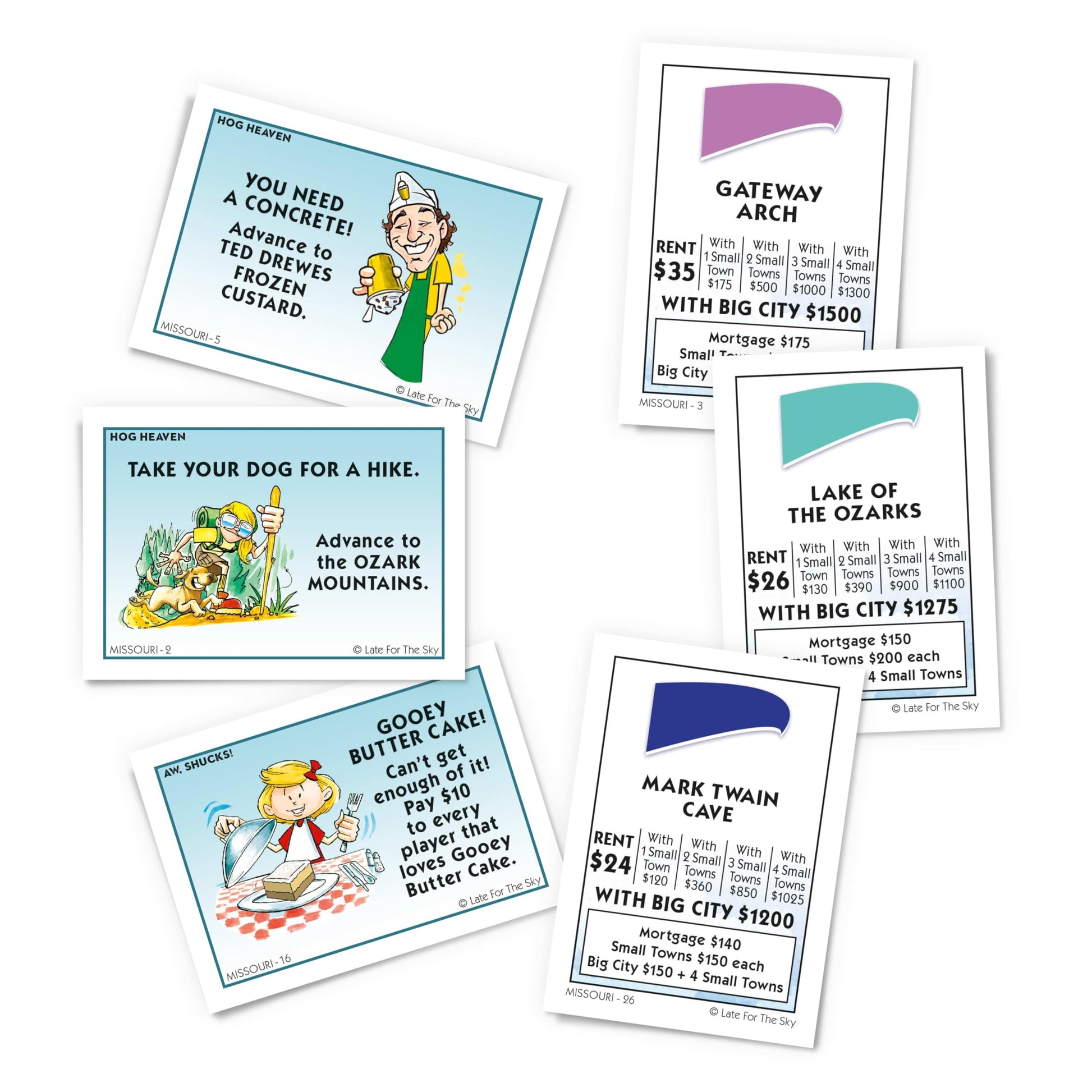 Late for The Sky Missouri-Opoly Family Board Game, State-Themed Property Trading Game for 2-6 Players, Ages 8+, Made in USA, Traditional or 1-Hour