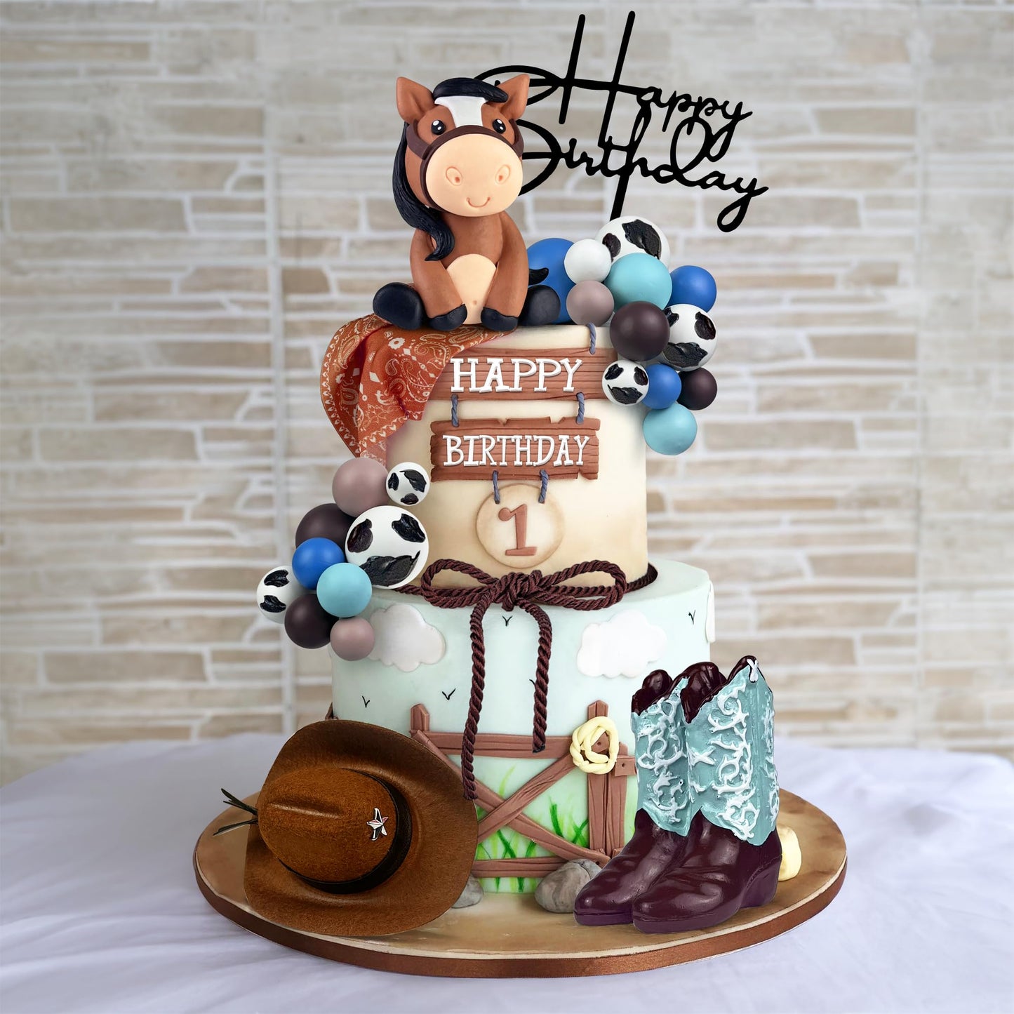 31 PCS Cowboy Cake Decorations Hat Boot Balls and Horse Cake Toppers for Western Theme Birthday Baby Shower Cowboy Cowgirl Party Supplies