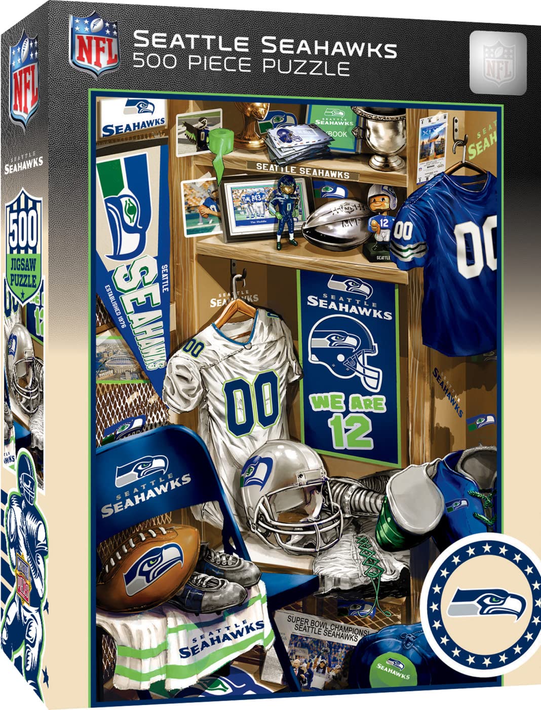MasterPieces Game Day 500 Piece Jigsaw Puzzle for Adults - NFL Seattle Seahawks Locker Room - 15"x21"
