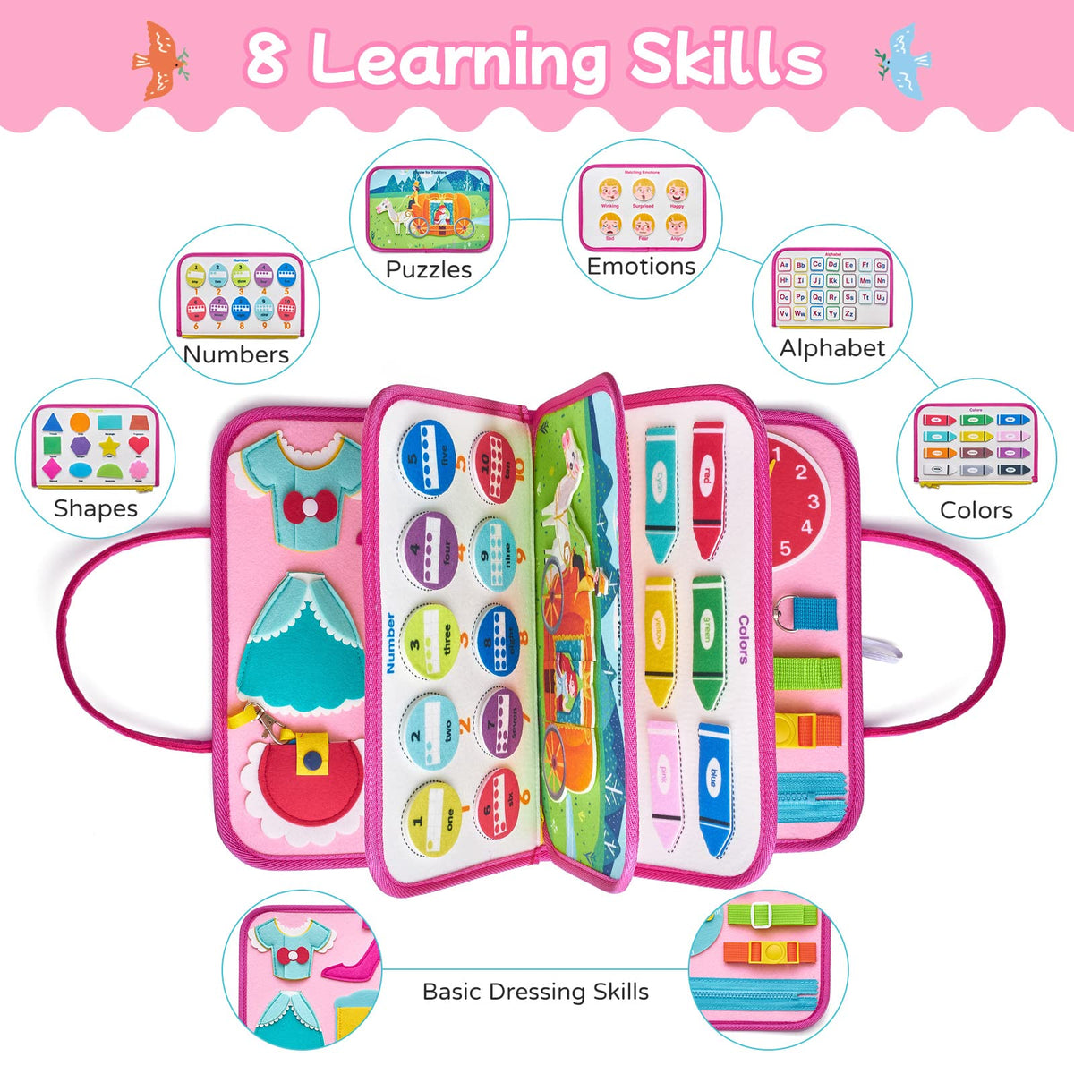 Freebear Busy Board Toddler Travel Toys Quiet Book Sensory Board for Toddlers 1 2 3 4, Montessori Educational Toys for 3 4 Year Old Girls Boys Gift
