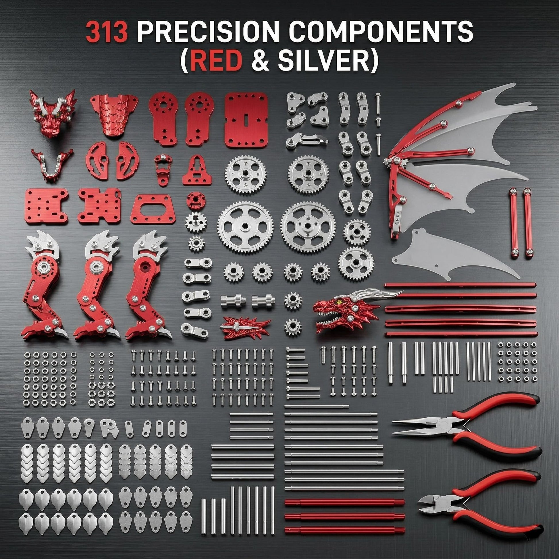 LONGPIN 3D Model Kits for Adults,Metal Dragon Puzzle Building Set,Collectible Mechanical Engineering Crafts for Home Office Decoration