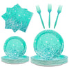 Teal Birthday Decorations Tableware Set, Teal Paper Plates for 25 Guest