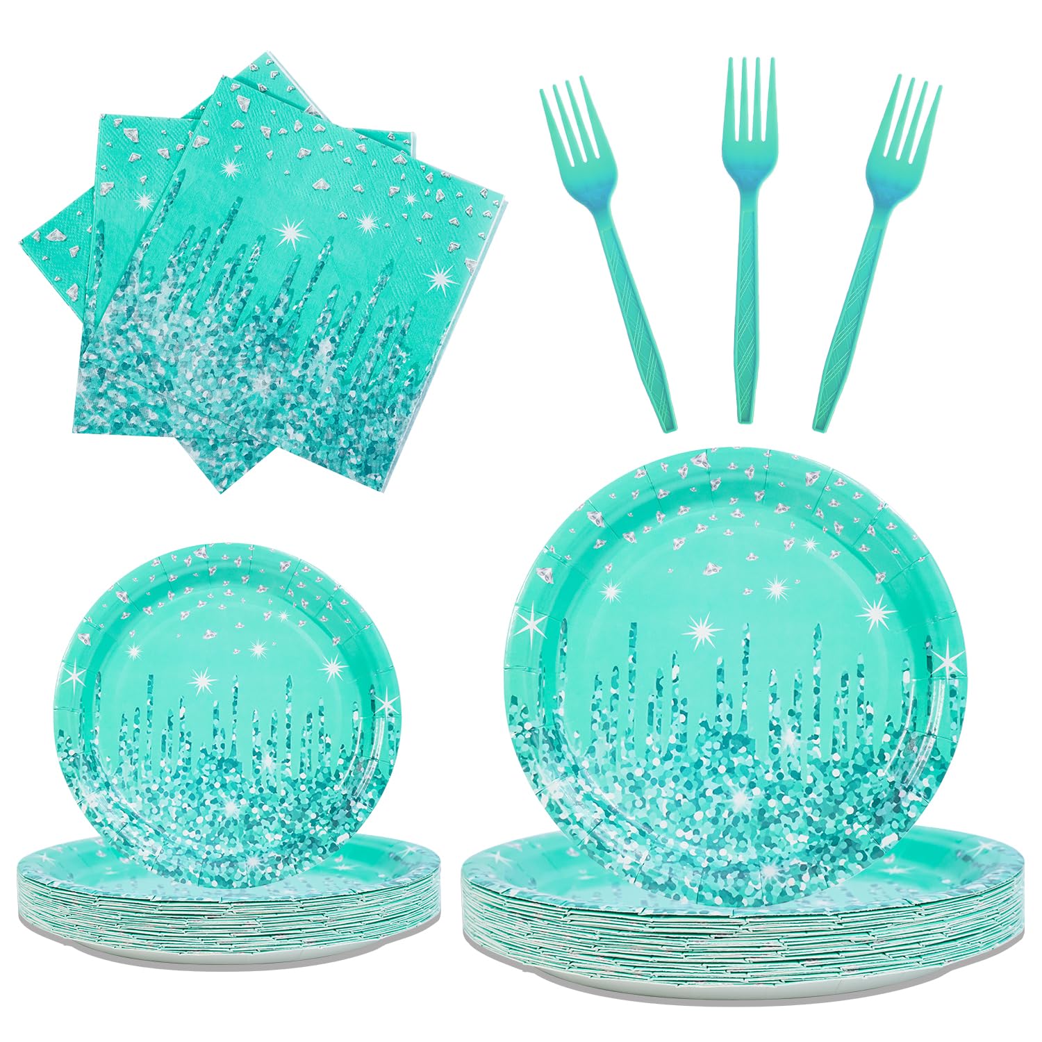 Teal Birthday Decorations Tableware Set, Teal Paper Plates for 25 Guest