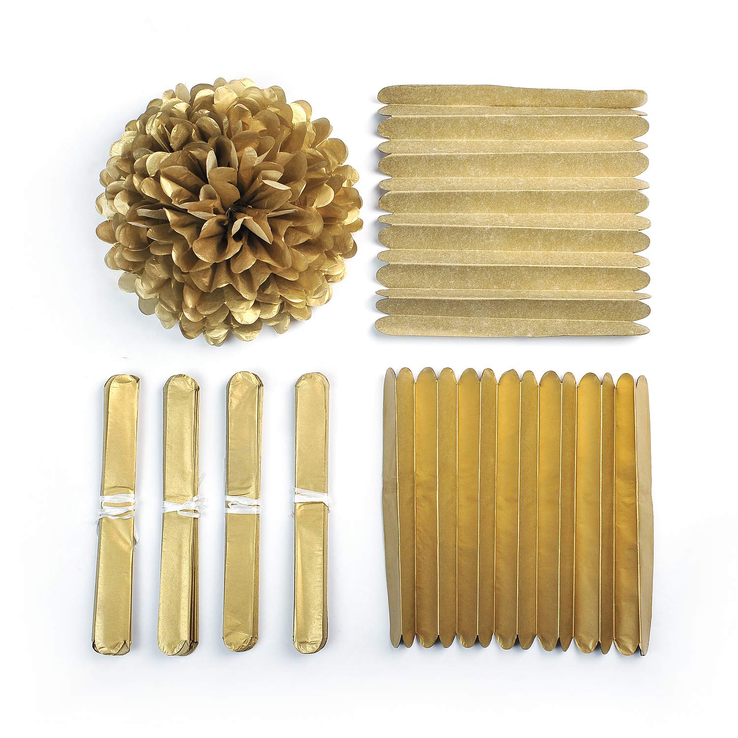10" Gold Tissue Pom Poms DIY Tissue Paper Flowers for Birthday Wedding Baby Shower Tea Party Dessert Table Decoration, Pack of 18