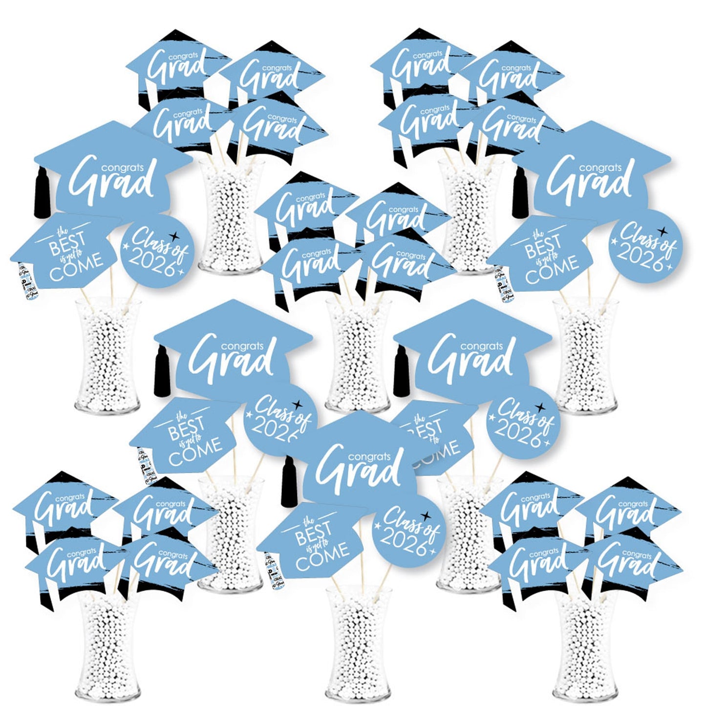 Big Dot of Happiness 2026 Light Blue Graduation Party Centerpiece Sticks - Showstopper Table Toppers - 35 Pieces
