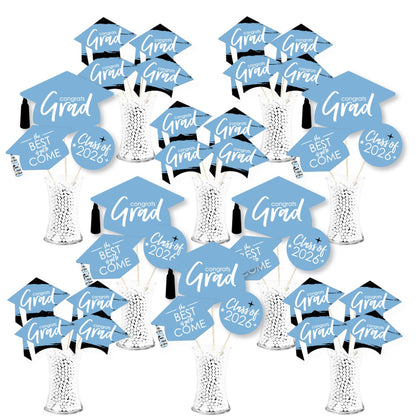Big Dot of Happiness 2026 Light Blue Graduation Party Centerpiece Sticks - Showstopper Table Toppers - 35 Pieces