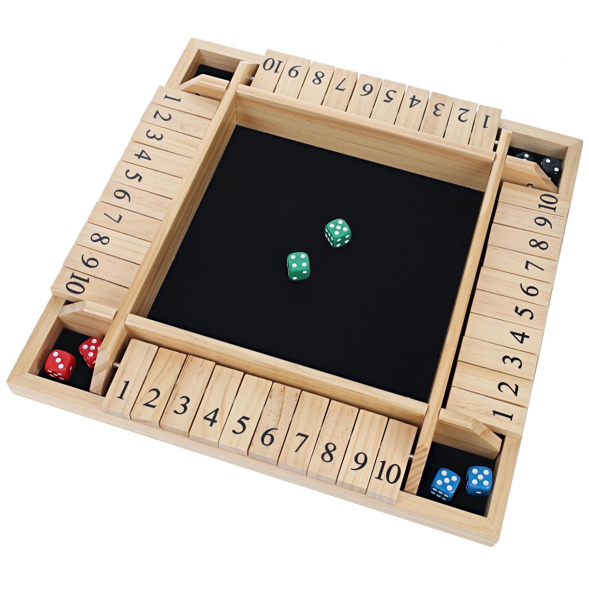 WE Games Shut the Box Wooden Board Game - Classic 4 Player Table Top Math Dice Game, Natural Wood, 8.5 in. Travel Size, 10 Numbers, for Families