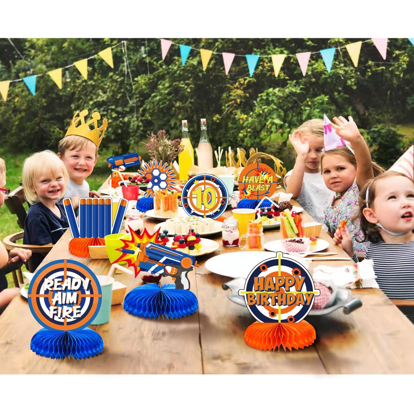 10 Pieces Dart War Party Decorations Dart War Gun Party Honeycomb Centerpieces Birthday Party Table Toppers Double Sided Table Decorations for Blaster