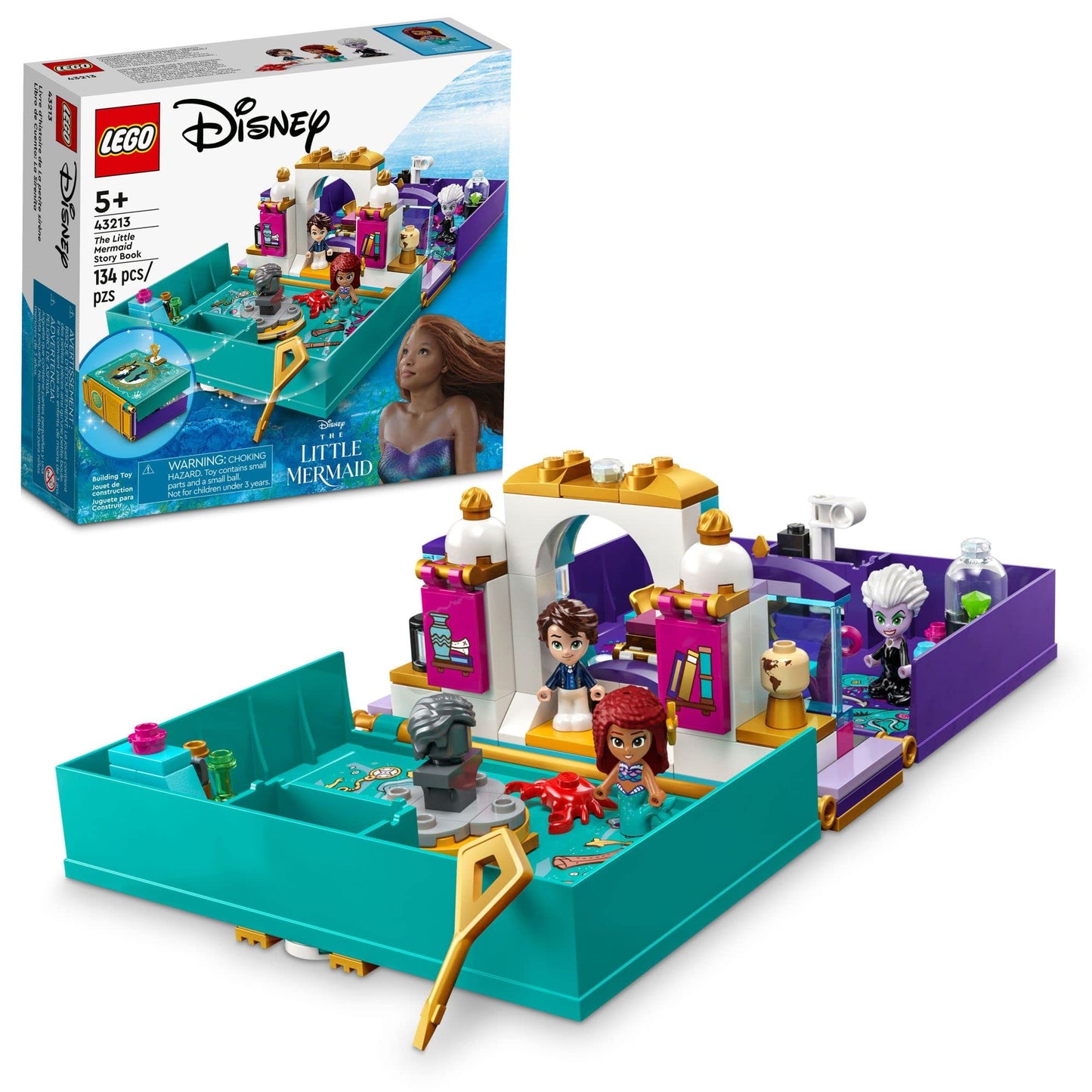 LEGO Disney The Little Mermaid Story Book 43213 Fun Playset with Ariel, Prince Eric, and Ursula Micro-Doll, Disney Princess Toy, Birthday Present