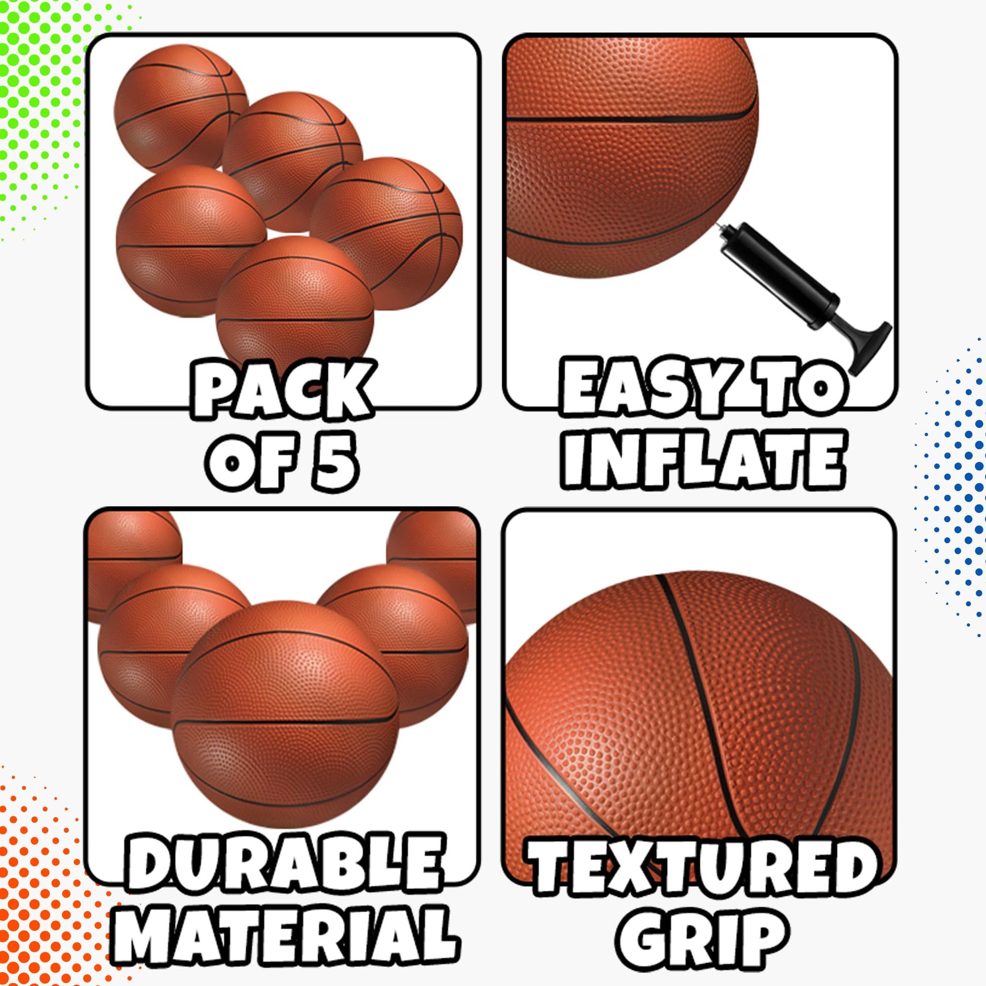 6-Inch Mini Basketballs for Kids (5-Pack) with Hand Pump for Mini Hoops