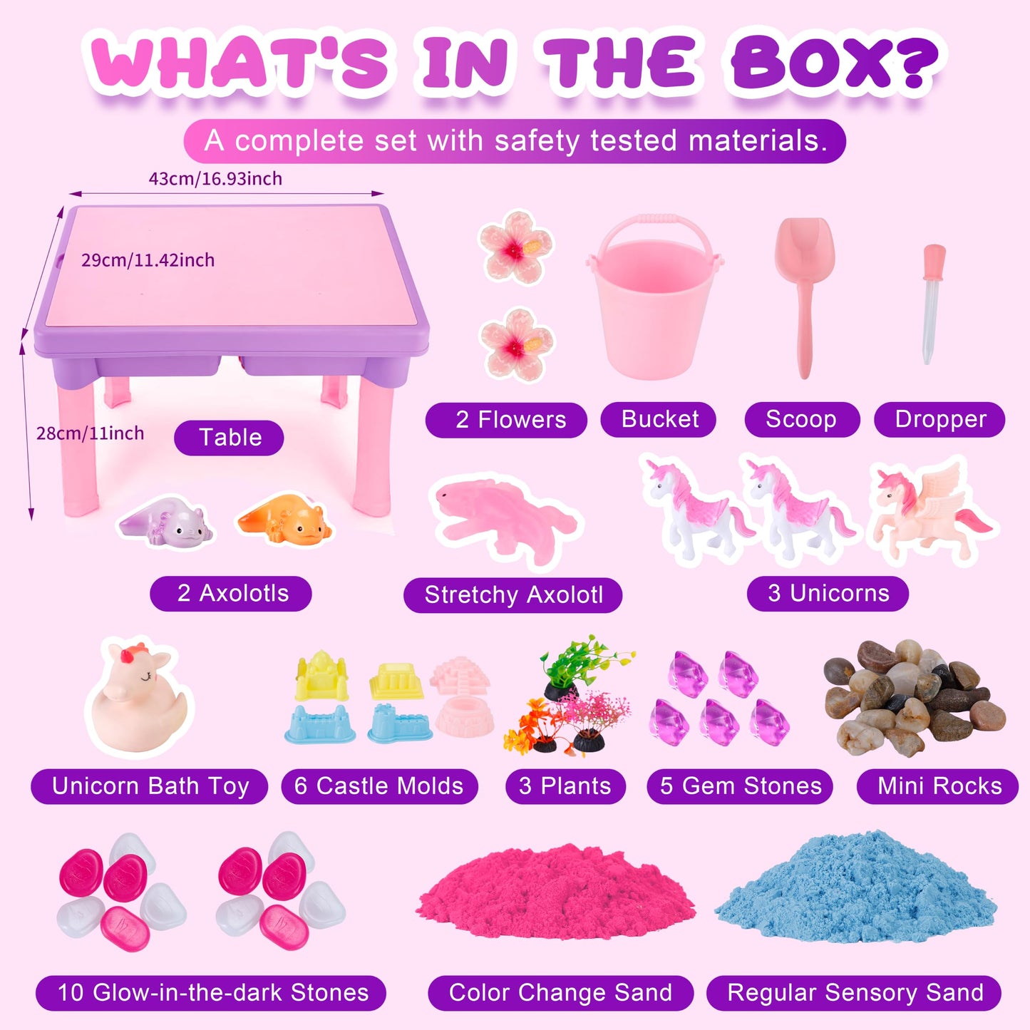 Unicorn & Axolotl 2 in 1 Sand and Water Table, Sensory Table With sand
