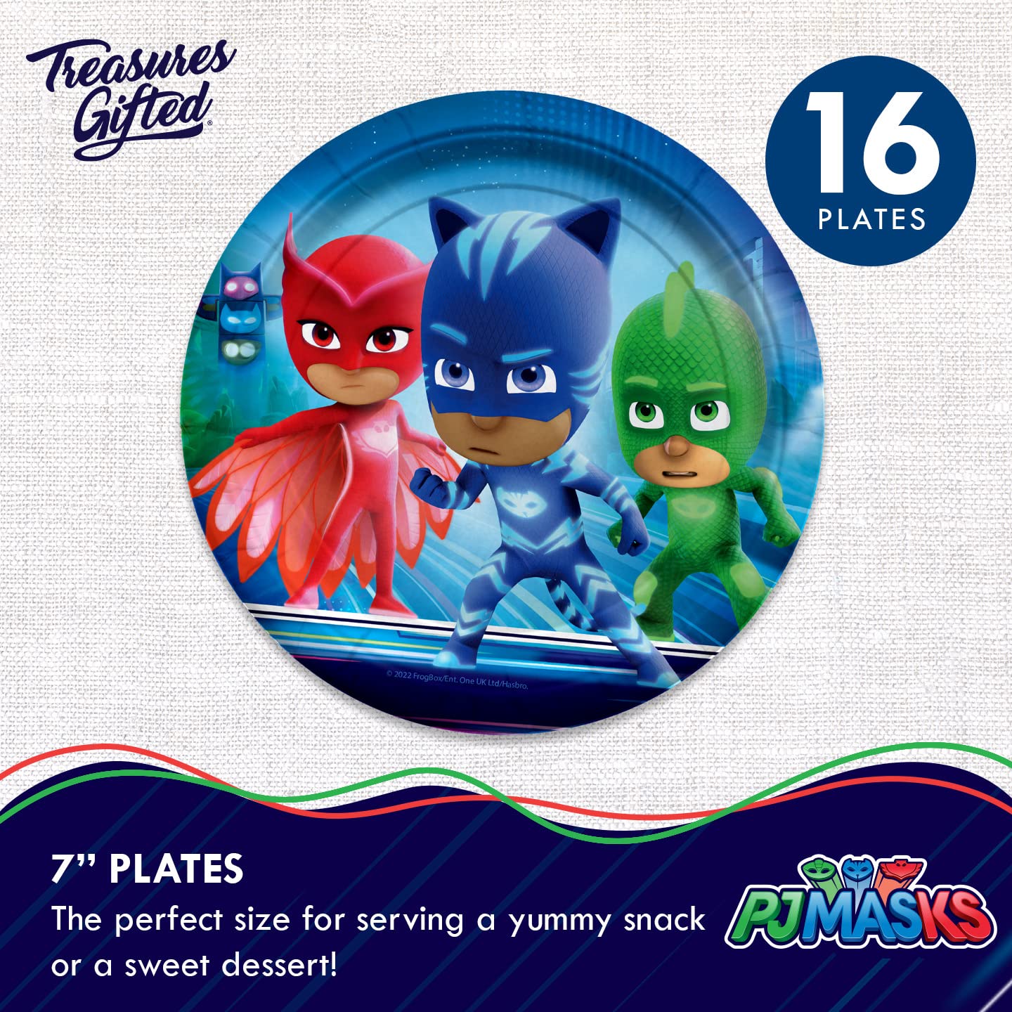 Treasures Gifted Officially Licensed PJ Masks Birthday Party Supplies - Serves 16 Guests - Dinnerware Deluxe Set PJ Masks Party Party Decorations