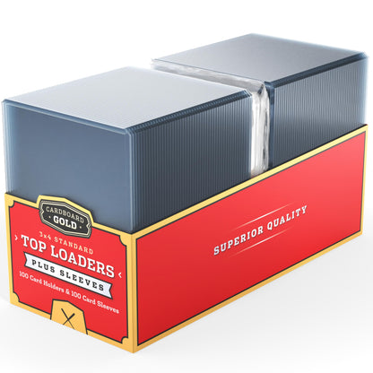 Cardboard Gold - 35pt Top Loaders for Cards with Bonus Soft Sleeves - 100 Count - Premium 3x4 Inch Trading Card Toploaders - Protect Your Baseball and