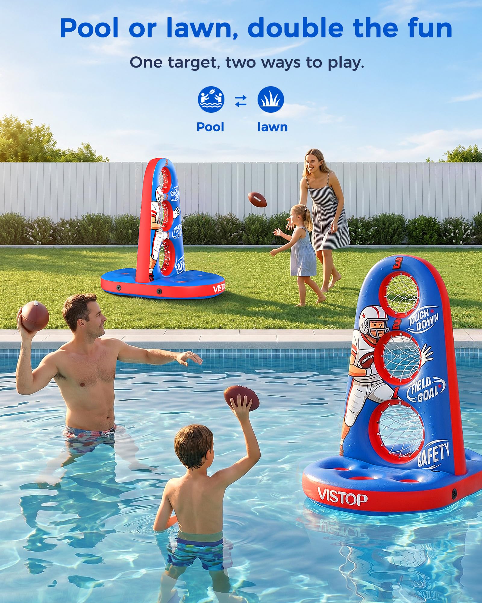 VISTOP Large Inflatable Football Toss Pool Game - Floating for Kids Adults