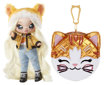 Na Na Na Surprise Glam Series 2 Tabitha Nekota - Tabby Cat-Inspired 7.5" Fashion Doll with Platinum Blonde Hair and Metallic Clip-on Kitty Purse