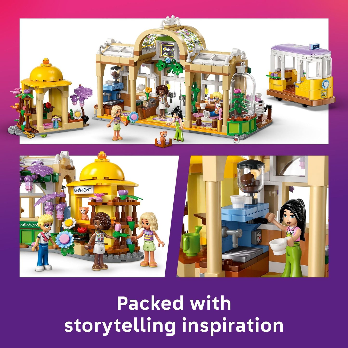 LEGO Friends Plant Café & Flower Shop Pretend Play Building Toy - Playset with 4 Minidolls and Cat Toy for Creative Storytelling - Birthday Gift Idea