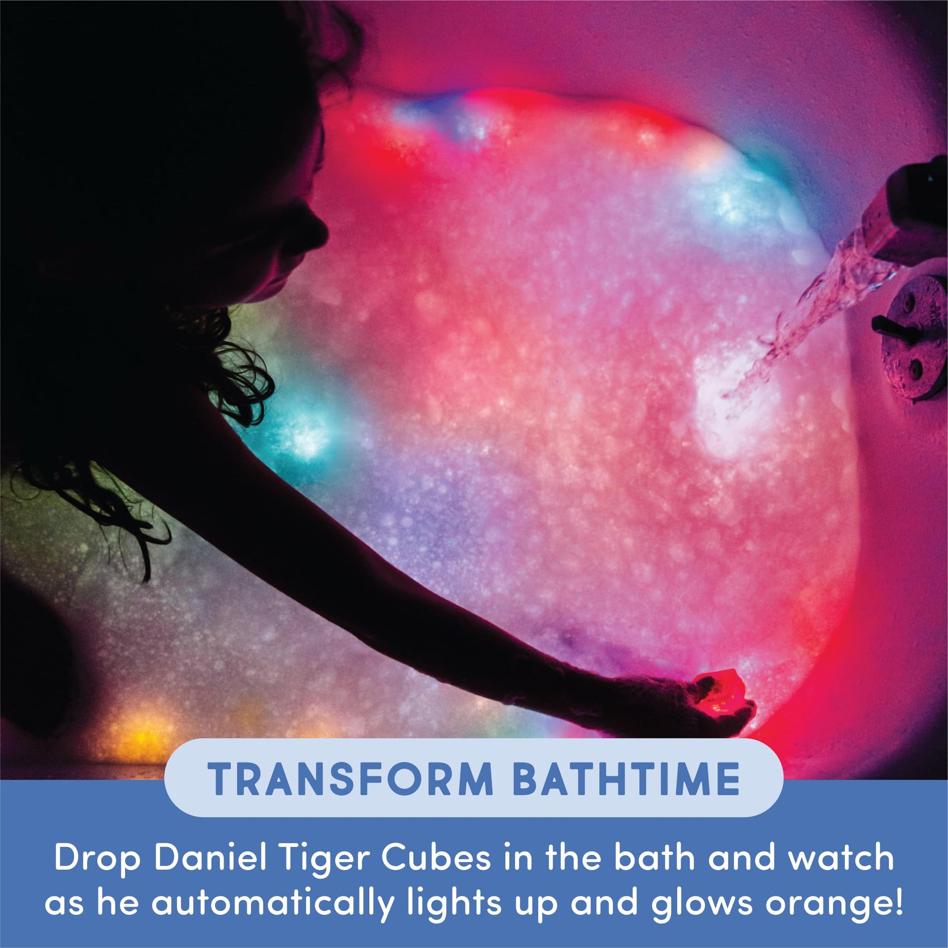 Glo Pals Water Daniel Tiger Activated Light-Up Sensory Bath Toy Vibrant Cubes for Bathtime and Sensory Play, Pack of 4