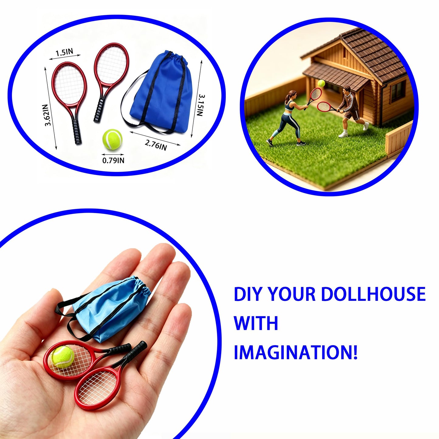1/12 Scale Tennis Racket Sets Miniature Dollhouse Accessories