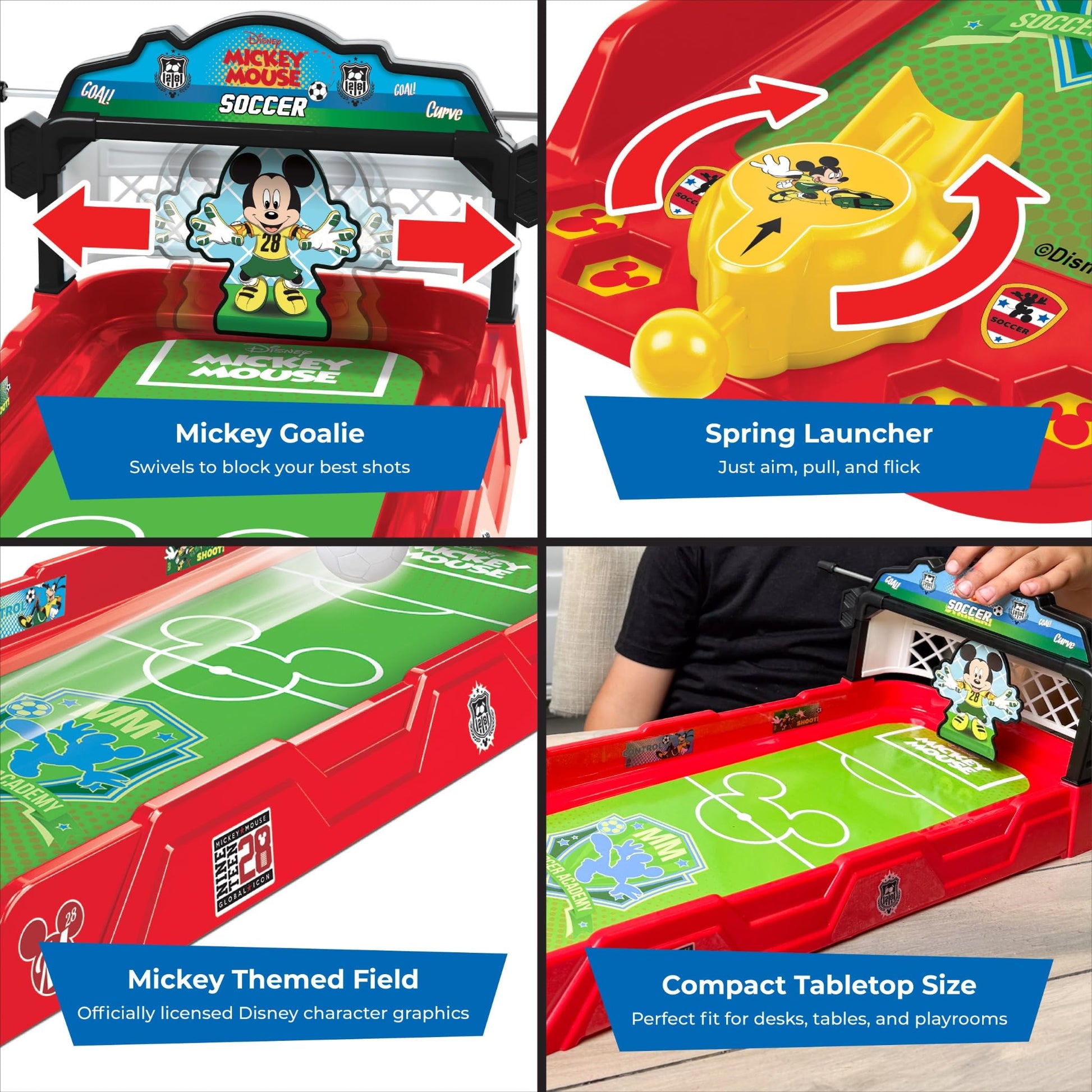 Disney Mickey Mouse Tabletop Soccer Game, Spring Launcher, Pop-Up Goalie