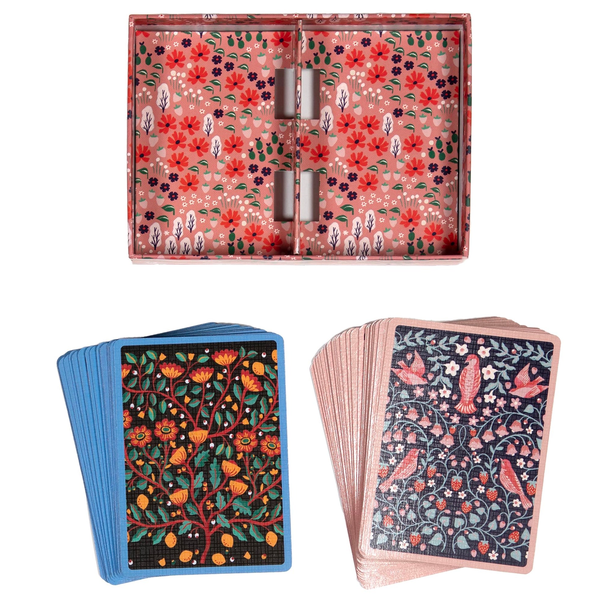 eeBoo Piece & Love: Birds & Flowers Playing Cards - Includes 2 - 52 Card Decks, Traditional Decks with Beautiful Artwork & Gilded Edges