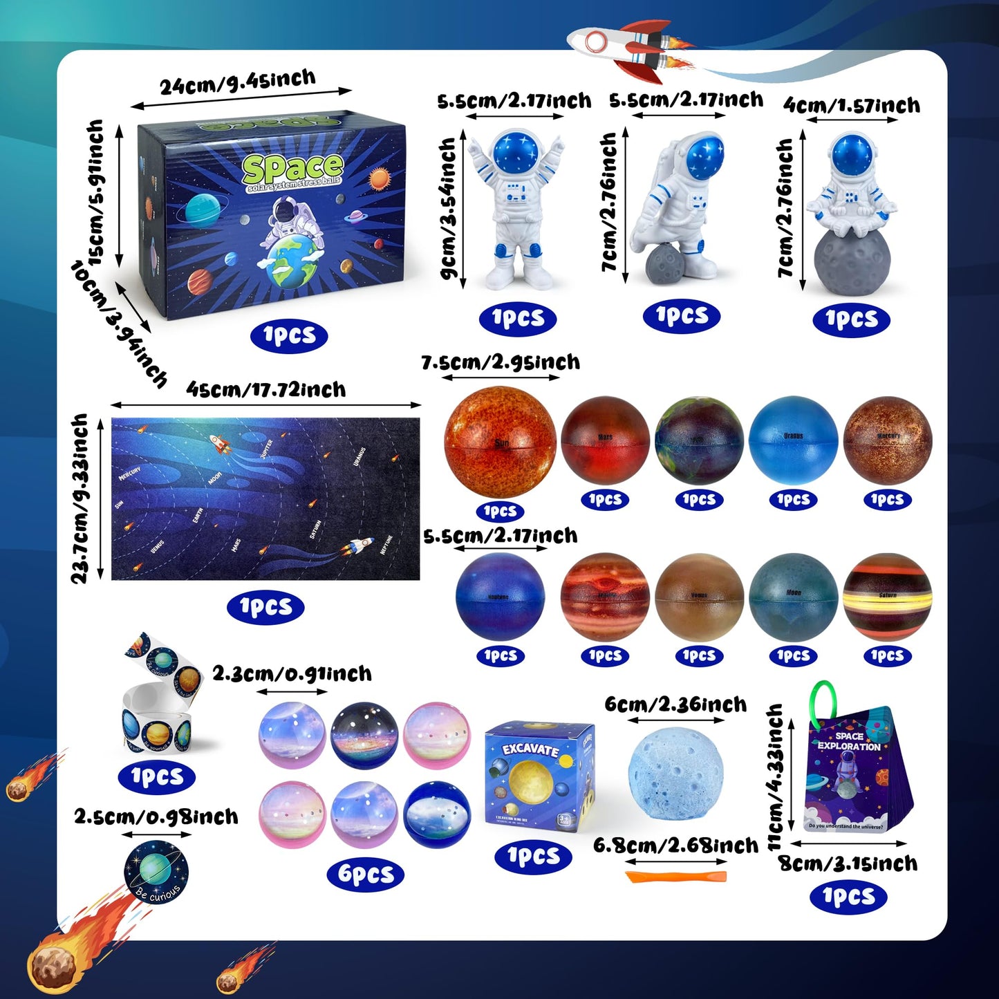 25 PCS Solar System Planets Toys for Kids Outer Space Toys Planet Balls Education Gift for Boys Girls Age 3 5 8 10 Explore Universe Science Playroom