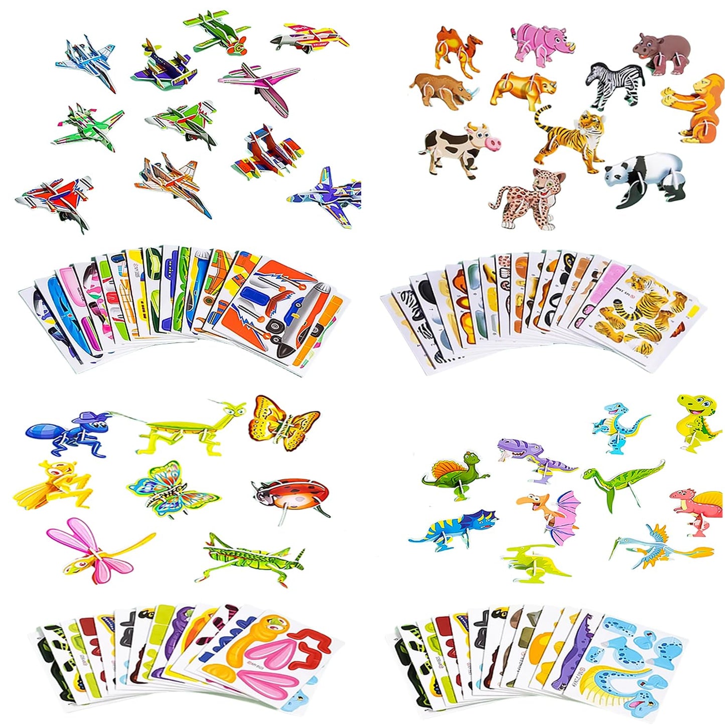 Lovyan 100PCS Educational 3D Cartoon Puzzle for Kids - Insects, Dinosaurs, Animals, Vehicles Themed 3D DIY Cardboards for Boys & Girls Gift Party