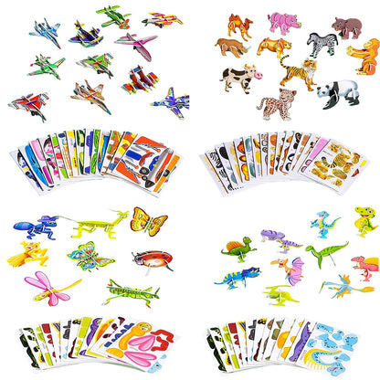 Lovyan 100PCS Educational 3D Cartoon Puzzle for Kids - Insects, Dinosaurs, Animals, Vehicles Themed 3D DIY Cardboards for Boys & Girls Gift Party