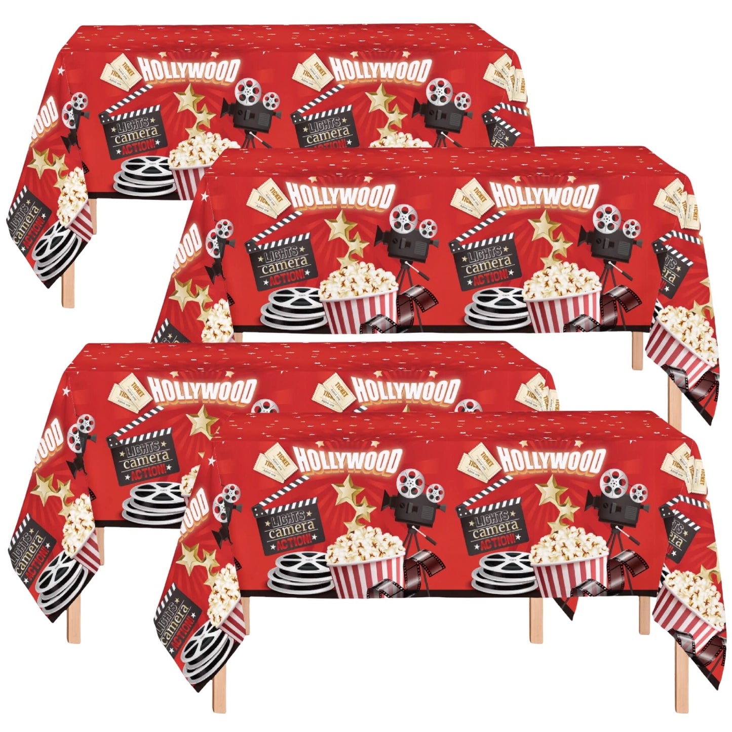 Oojami 4 Pack Table Cover Movie Night Theme Tablecloth Large Size 54" x 108" Ideal for Movie Night Themed Party Table Cover Party Supplies