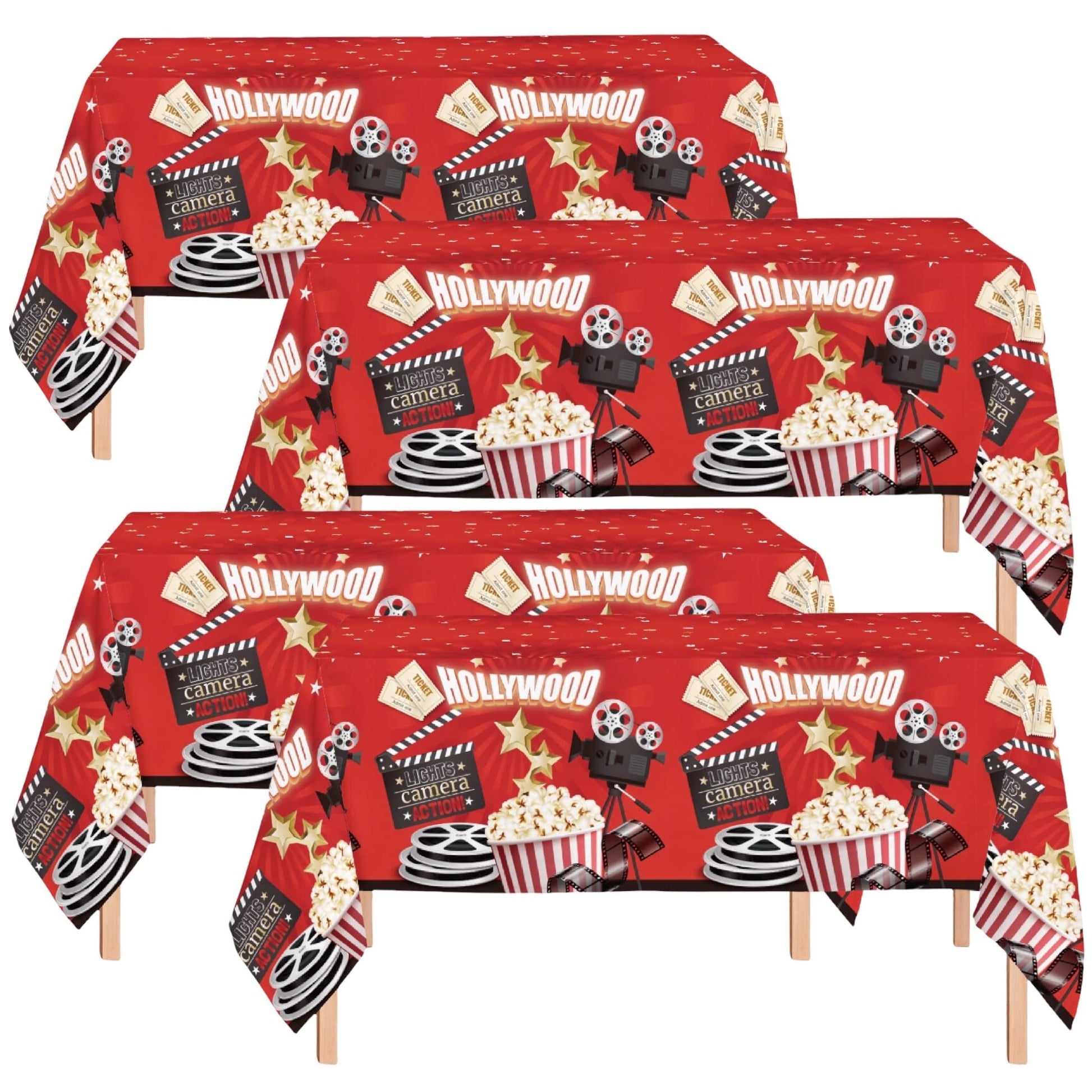 Oojami 4 Pack Table Cover Movie Night Theme Tablecloth Large Size 54" x 108" Ideal for Movie Night Themed Party Table Cover Party Supplies
