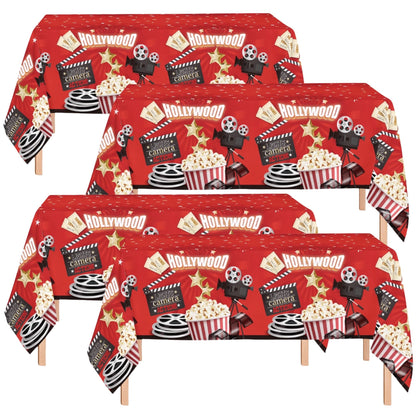 Oojami 4 Pack Table Cover Movie Night Theme Tablecloth Large Size 54" x 108" Ideal for Movie Night Themed Party Table Cover Party Supplies
