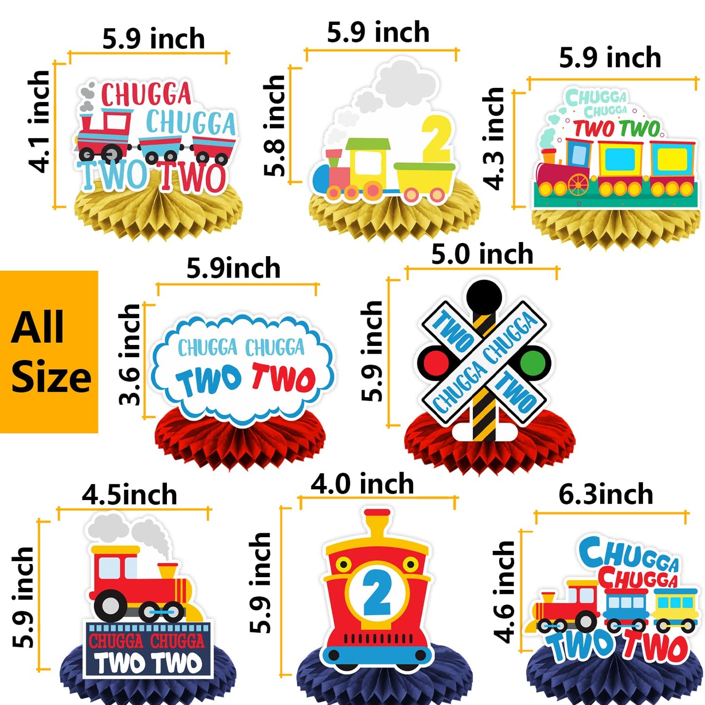 Steam Train Honeycomb Centerpieces Railroad Railway Crossing Transportation Rhyming Story Theme Decor for Boys Girls High Chair 1st Birthday Party