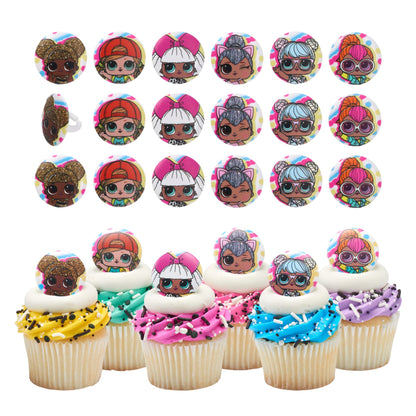 DecoPac L.O.L. Surprise! Rings, 24 L.O.L. Surprise Funseeker Cupcake Decorations Featuring 6 Different Dolls - 24 Pack