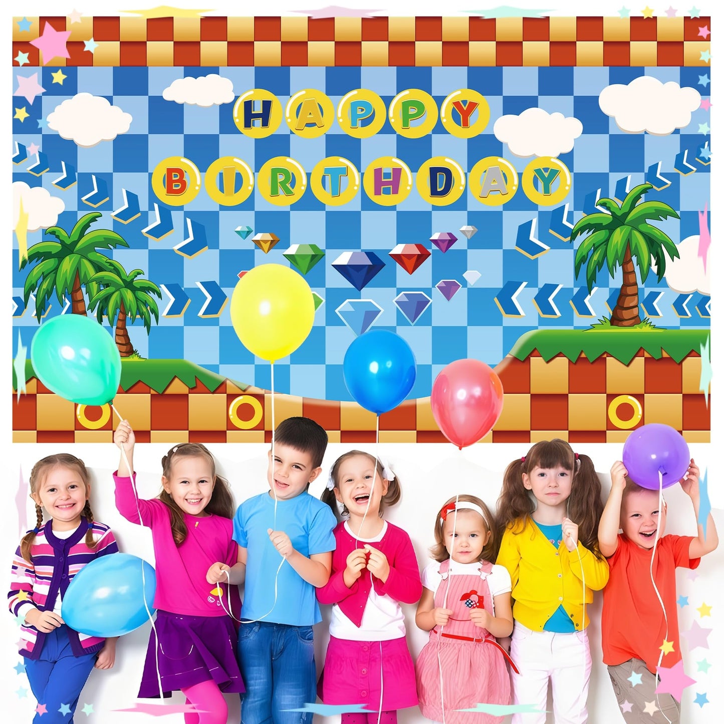 Happy Birthday Banner Decorations, 70.8x43.3 inch Cartoon themed Background, Perfect for Birthday Baby and Kids Party Supplies