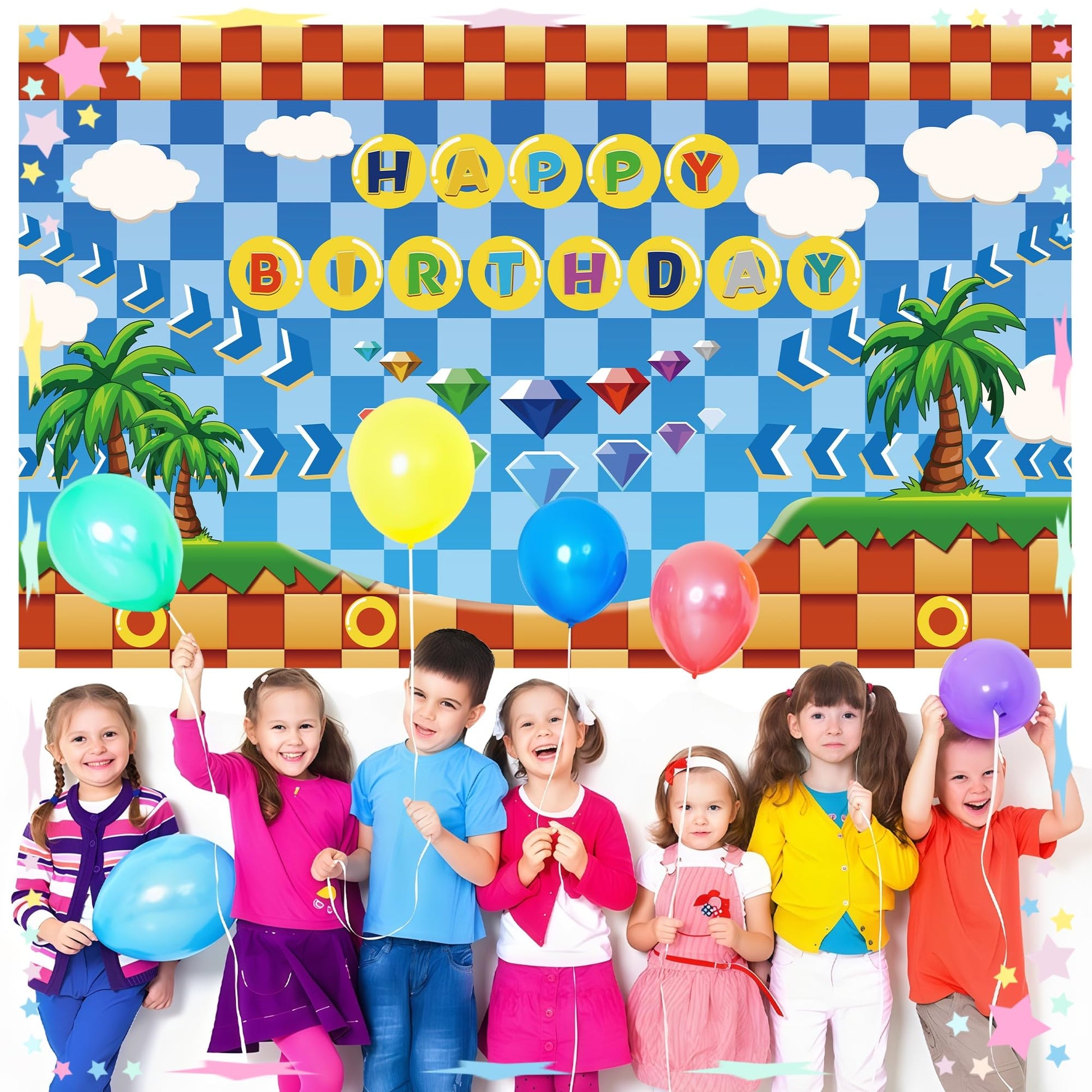 Happy Birthday Banner Decorations, 70.8x43.3 inch Cartoon themed Background, Perfect for Birthday Baby and Kids Party Supplies