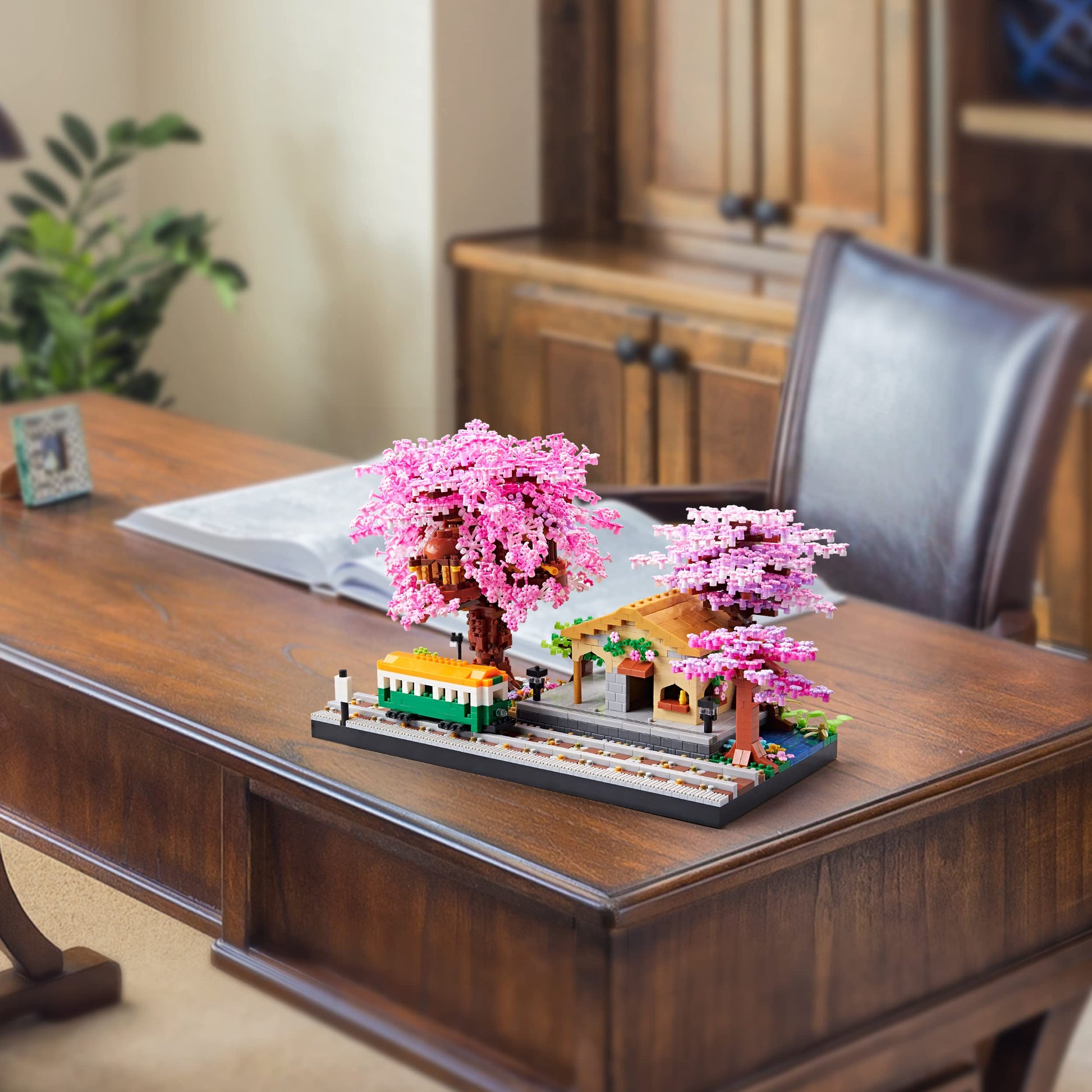 DOLBLOCK Japanese Cherry Blossom Tree Flower House Micro Building Blocks Set for Adults Bus Station Mini Bricks Model, Treehouse, Decorative