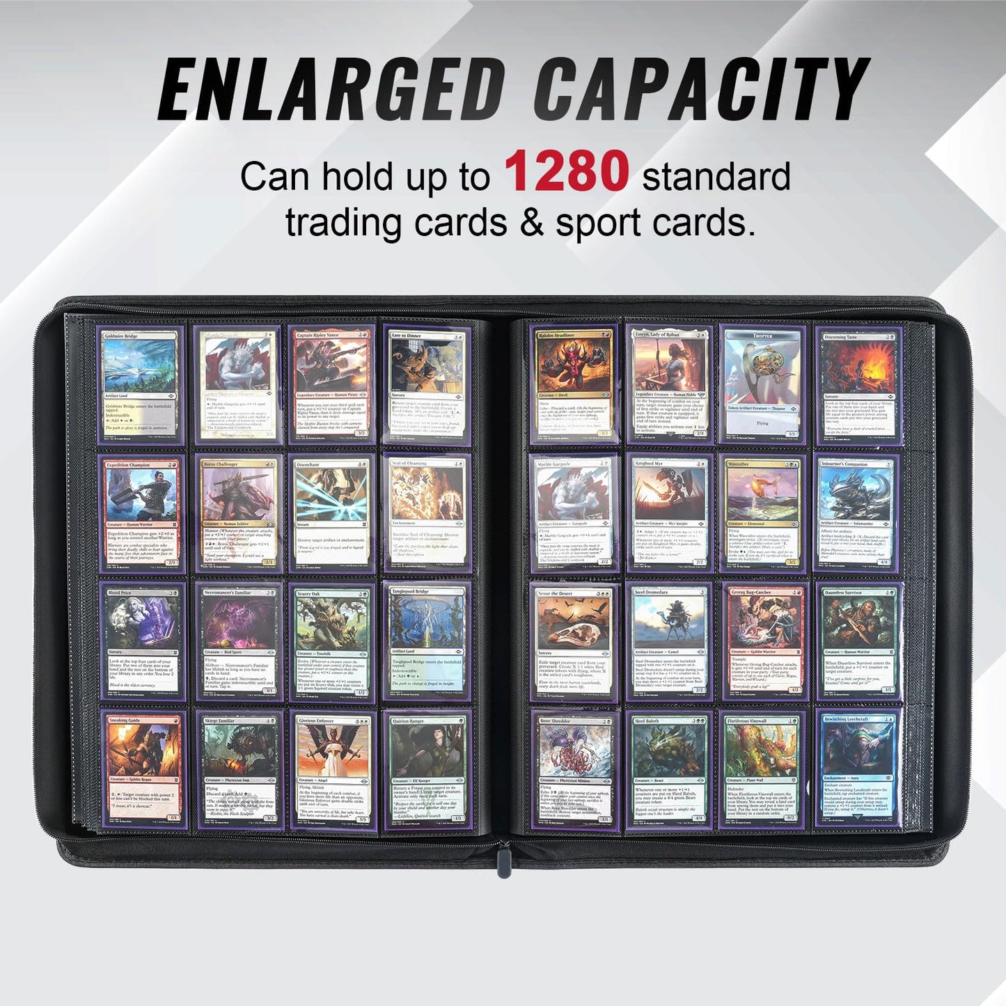 Migitec 16-Pocket Binder for 1280 Trading Cards, Ringless Album with 40 Double Sided and Side-Loading Pages, Compatible with MTG, Sport Cards and
