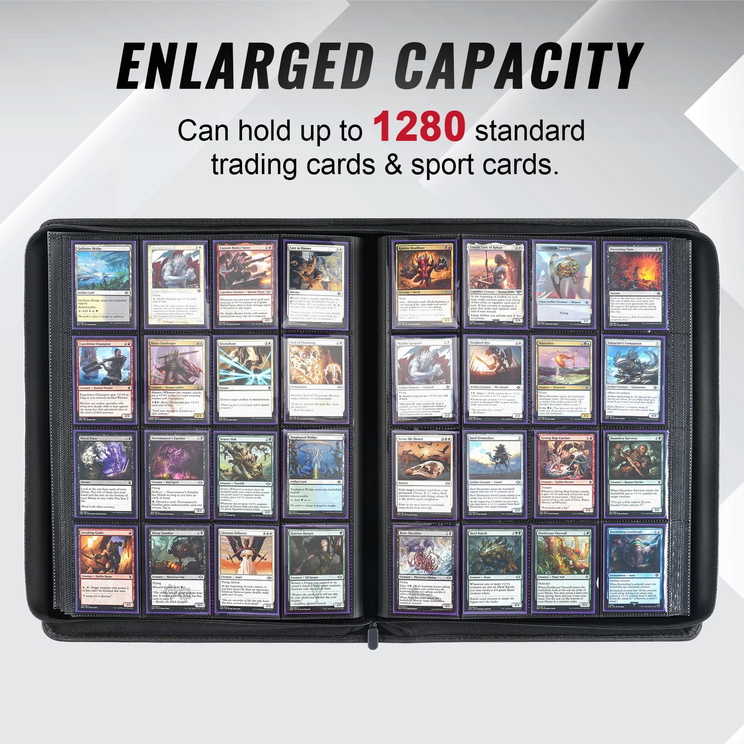 Migitec 16-Pocket Binder for 1280 Trading Cards, Ringless Album with 40 Double Sided and Side-Loading Pages, Compatible with MTG, Sport Cards and