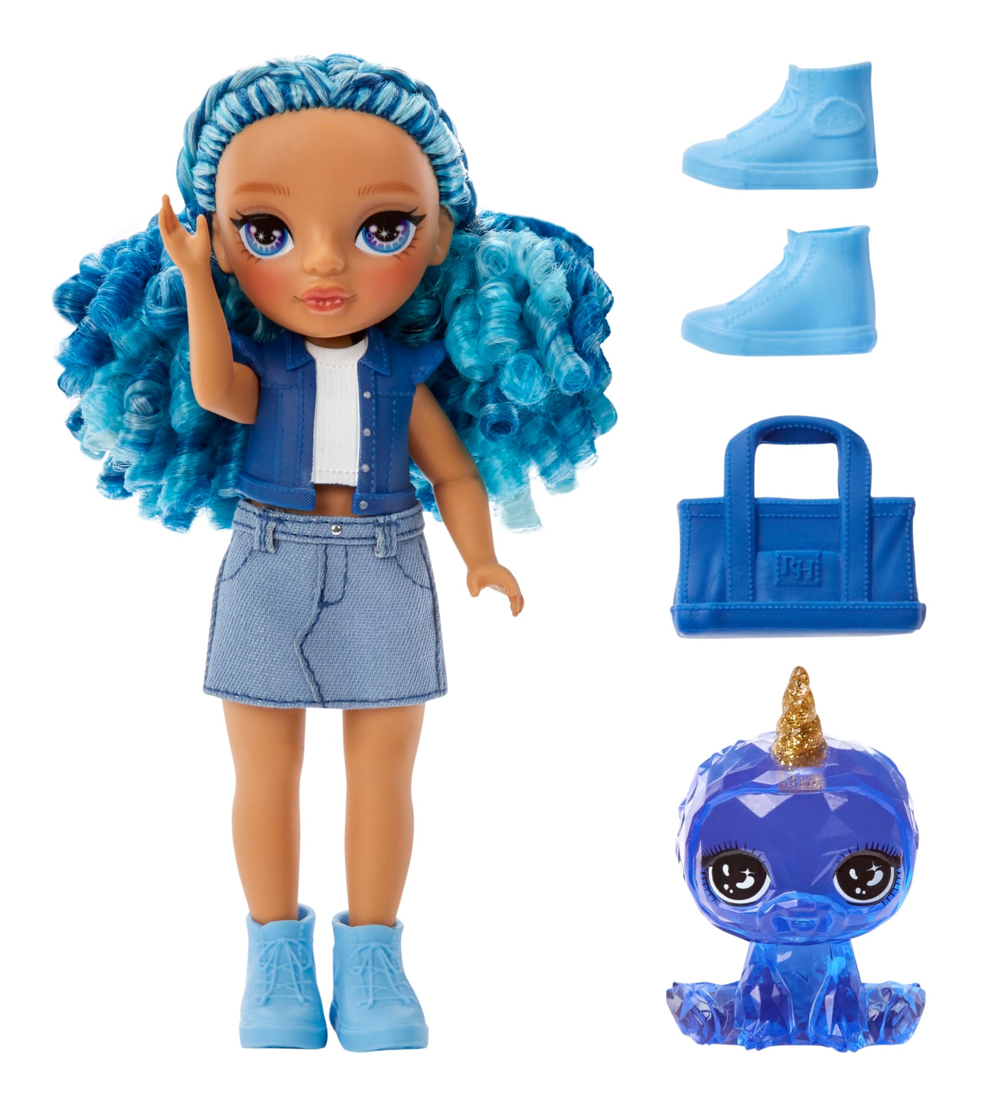 Rainbow High Littles - Sapphire Bradshaw, Blue 5.5" Posable Small Doll with Purse, Magical Pet Yeti, Girls Toy Gift, Kids Ages 4-12 Years
