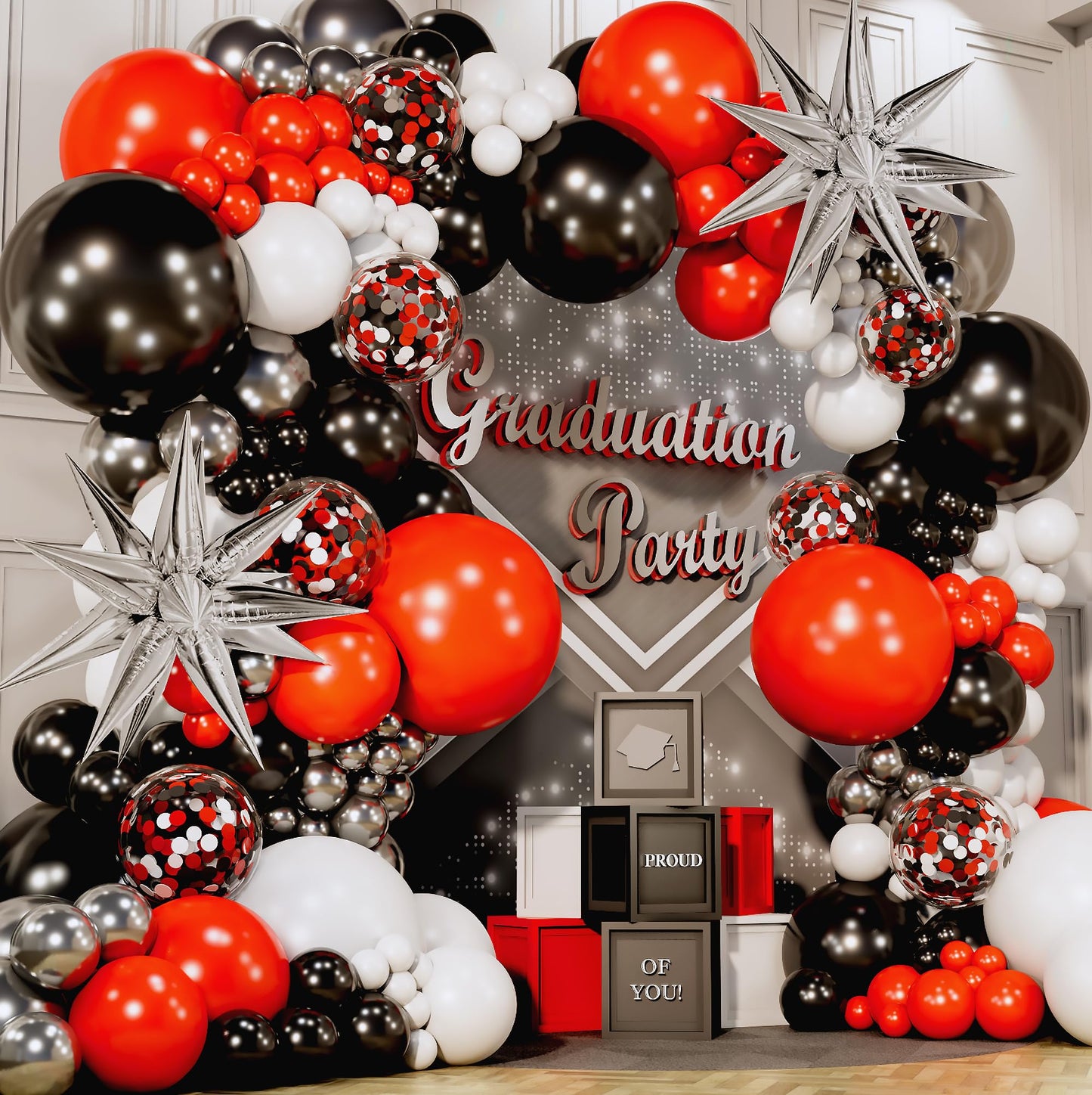 ALL-IN-1 Red Black and White Balloon Arch Kit for Red and Black Birthday Party Decorations - Reds and Blacks Balloons for White Black and Red Balloon