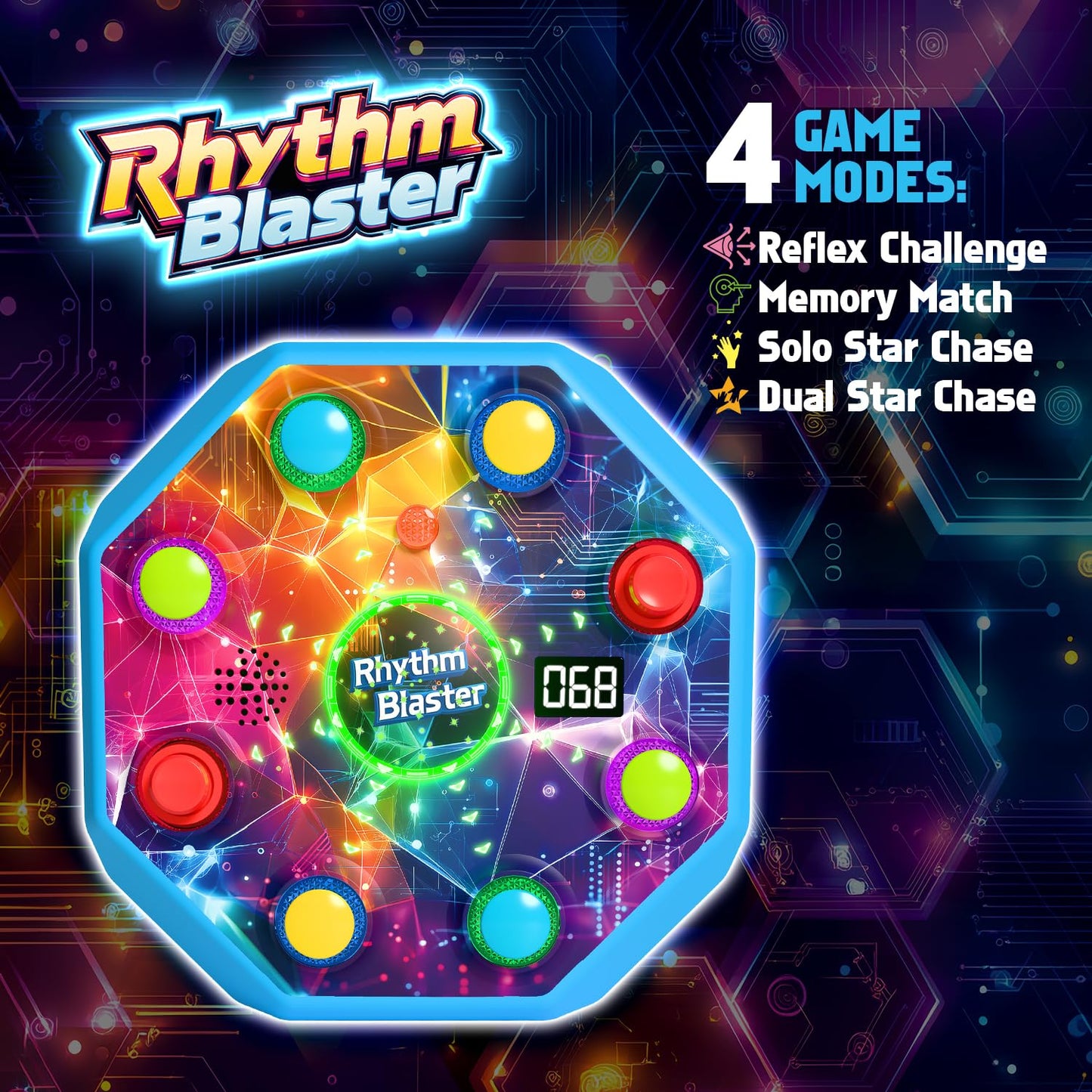 Electronic Table Reflex Game for Solo & 2 Players, Light-Up Memory & Reaction Toy with 4 Game Modes, Family Brain Training Gift for Kids 6 7 8 9 10 11