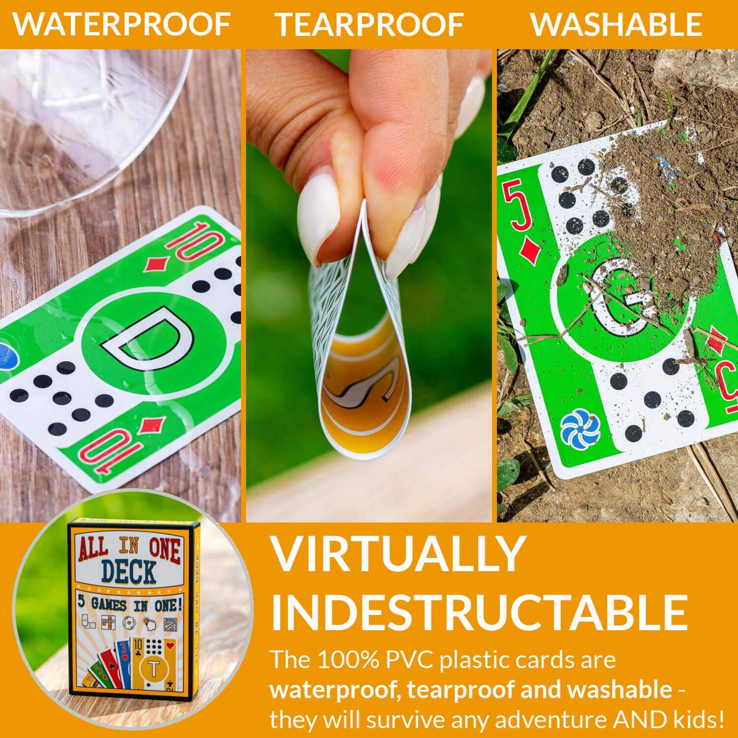 All in One Deck - Hundreds of Games in One Deck of Cards with Free Card Game eBook. Waterproof White PVC Plastic Playing Cards with Dominoes, Letter