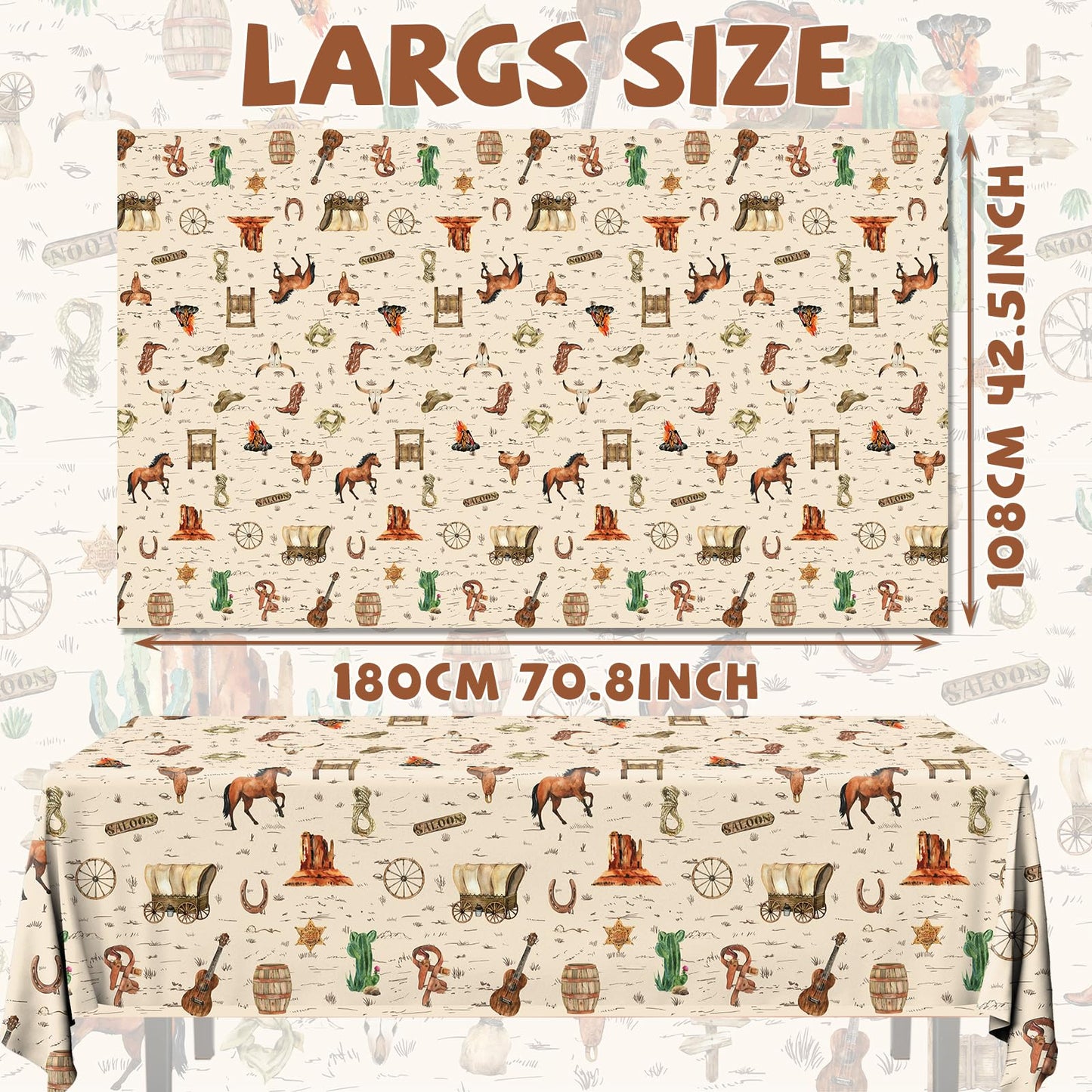 pugipien Western Birthday Party Decorations Tablecloth 3 Pcs Western Cowboy Party Table Cover Western Plastic Tablecloth for Western Rodeo Cowboy