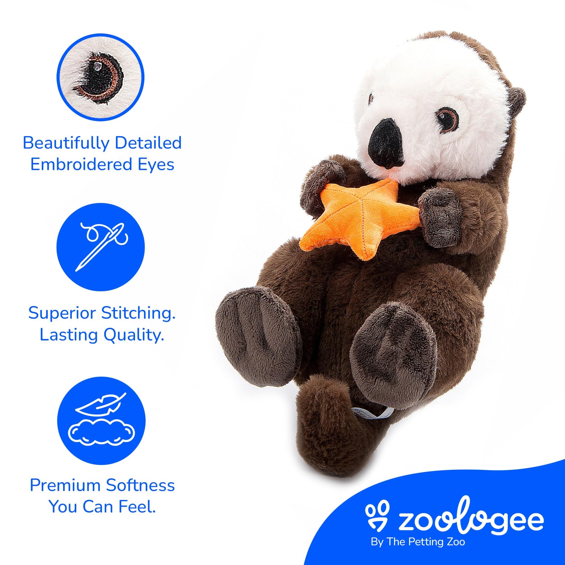 The Petting Zoo Sea Otter Stuffed Animal Plushie, Gifts for Kids, Earth Keeperz Sealife Animals, Zoologee Brown Sea Otter Plush Toy, 14 inches