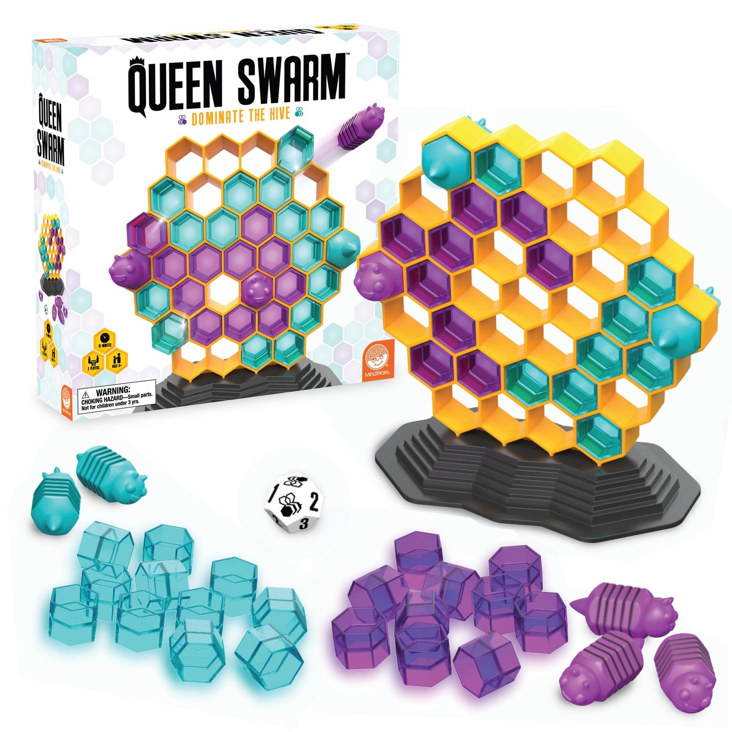 MindWare Queen Swarm - Strategic Hive Domination Game for Kids & Families, Dice-Rolling Area Control Board Game, Ages 6+, 2 Players