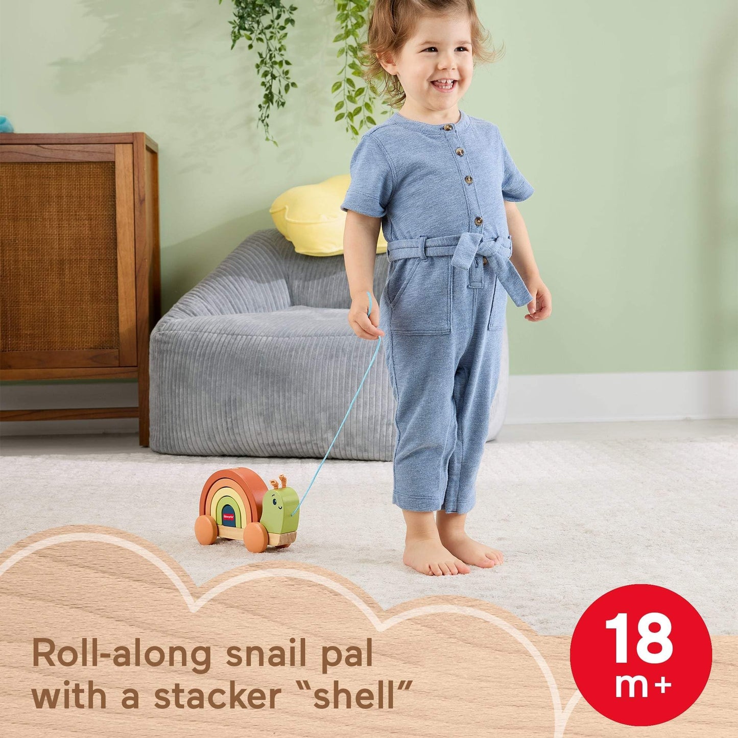 Fisher-Price Wood Toddler Toy Pull-Along Stacking Snail, Tiny Garden 6-Piece Wooden Activity for Motor Skill Development Kids Ages 18+ Months