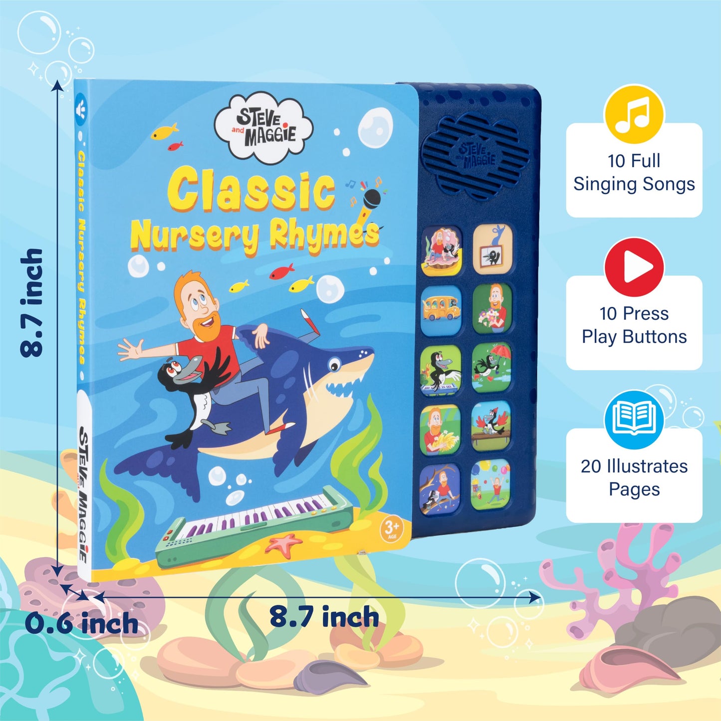 Steve and Maggie Sound Book - 10 Button Interactive Nursery Rhymes, Musical Books for Toddlers 1-3, Talking Books for Kids, Sing Along Baby Music