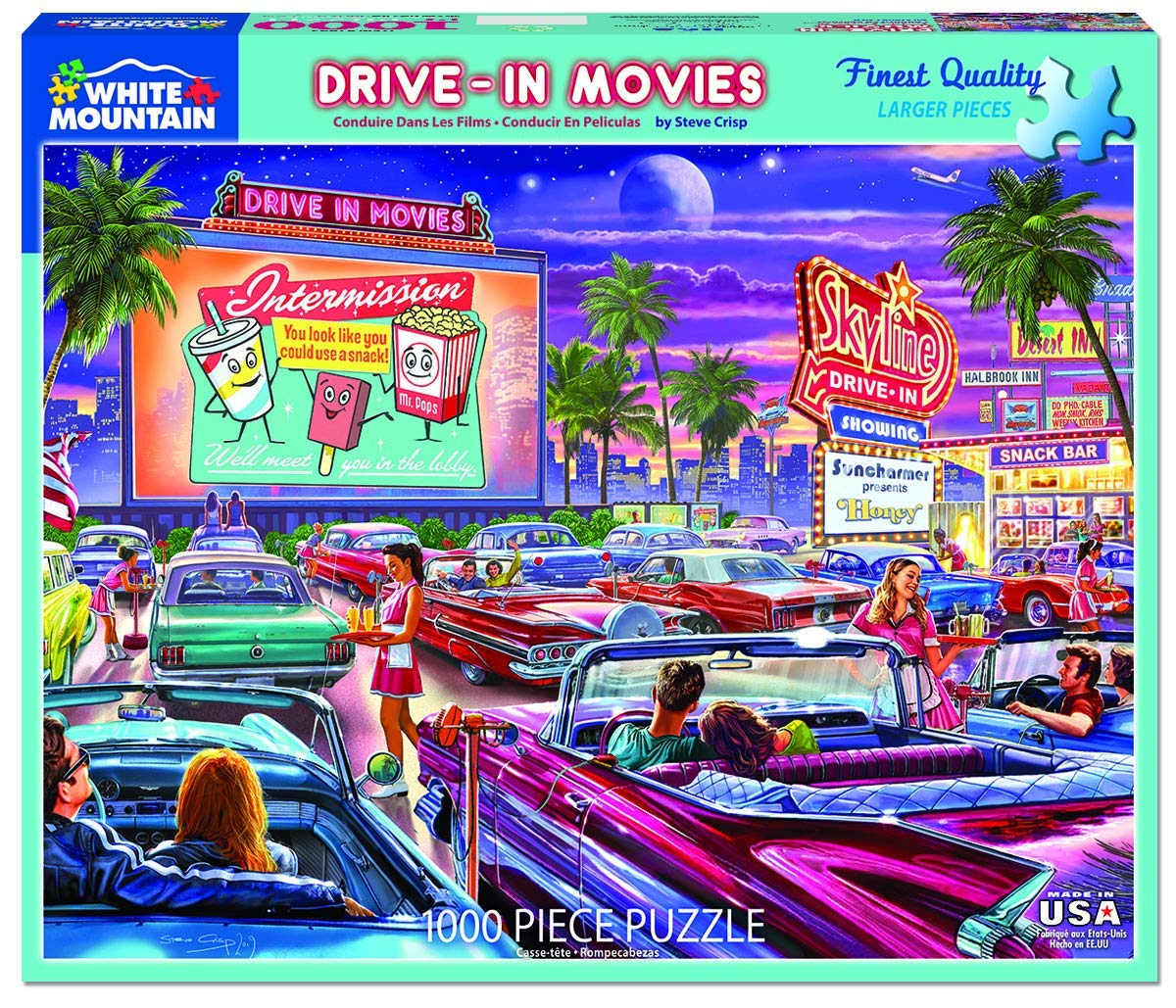 White Mountain 1000 Piece Jigsaw Puzzle 1950s Movie Night, Drive-in Movies