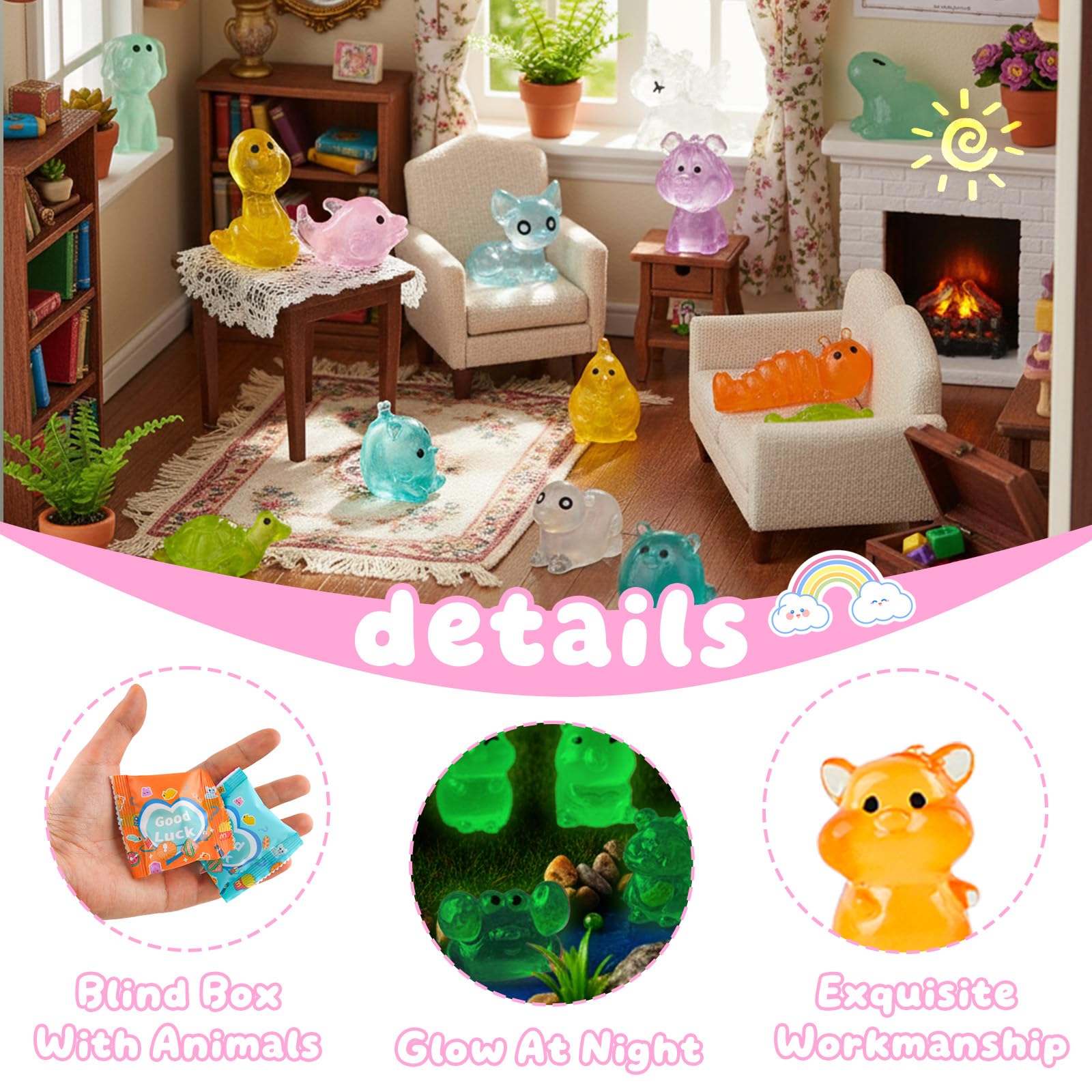 50 Pcs Glow in The Dark Mini Resin Animals Blind Bags