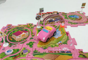Perfect Life Ideas Theme Vehicle Puzzle Track Play Set - Battery Operated Toy Themed Style Vehicle Runs on Interchangeable Puzzle Tracks - Make up